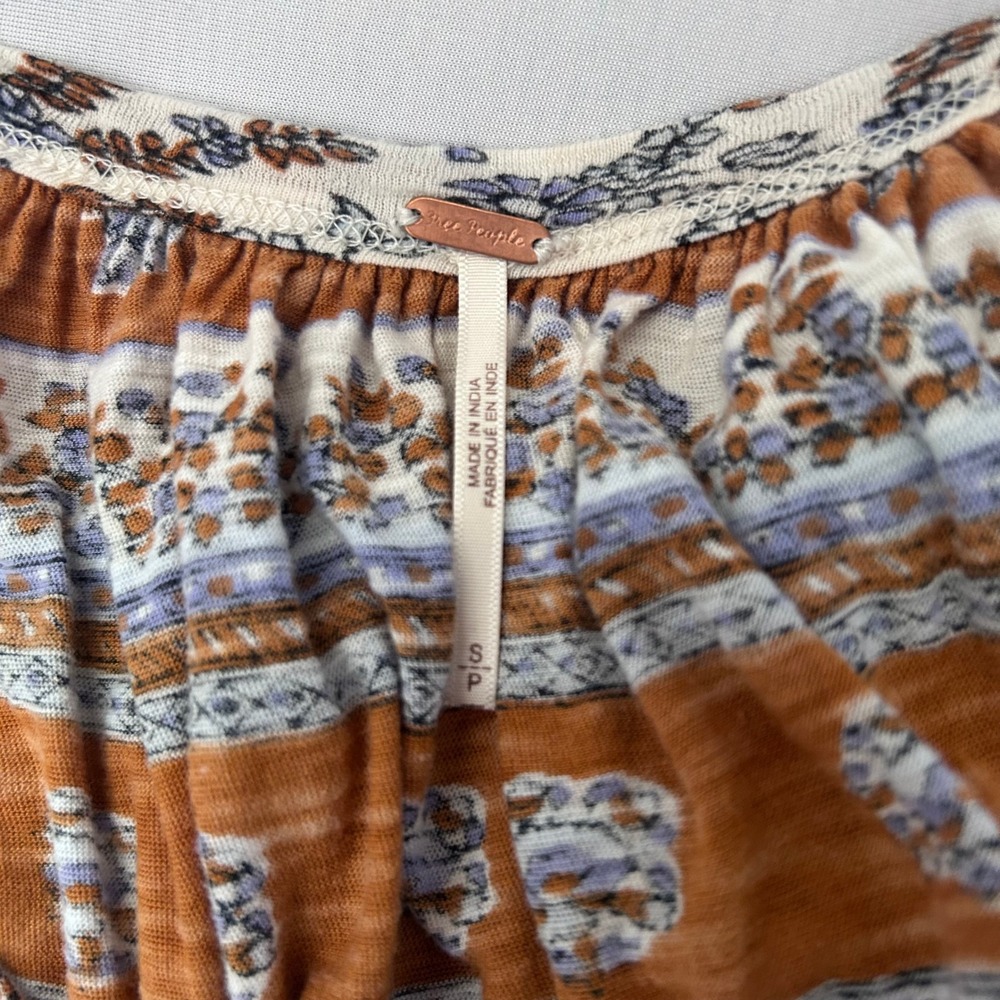 Free People Paisley Pull Sleeve Swing Top Women Small Oversized Floral Boho - Picture 3 of 7